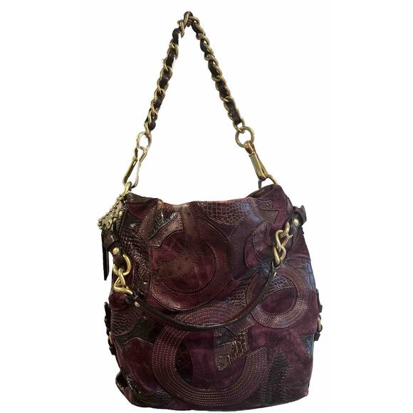 EUC COACH Inlaid C Brooke Purple Leather Suede Medium Tote Bag Purse -Rare - Picture 2 of 7
